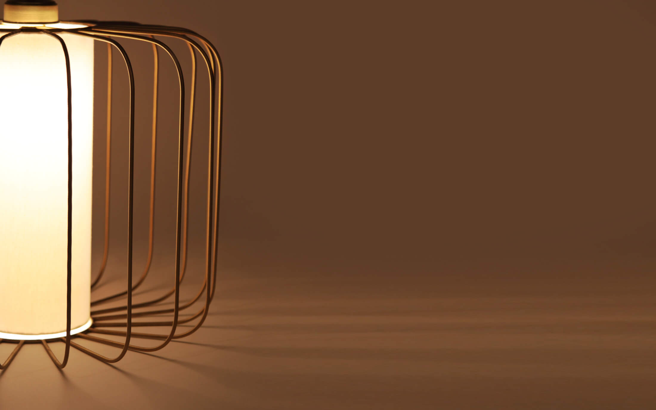 Merriam Gold Hanging Lamp with Off-White Cotton Shade - Close shot - from upper angle - Orange Tree
