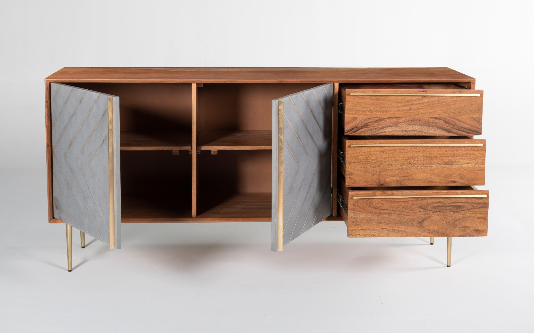 Buy Toshi Sideboard | Wooden Storage Cabinet with Cement Inlay - Close shot - from upper angle - Orange Tree