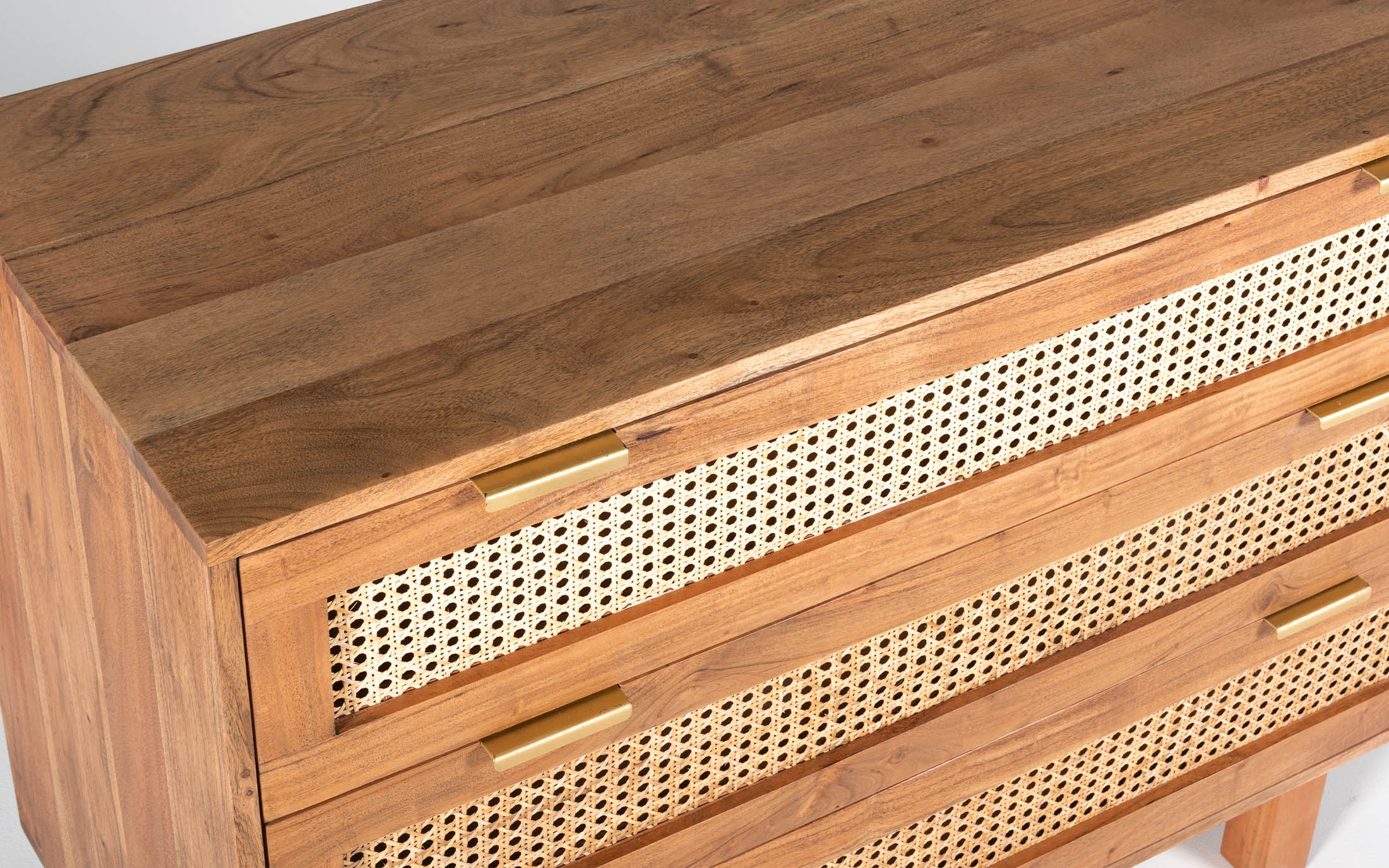 Kyoto Chest of Drawers Crafted from Solid Wood and Cane - Close shot - from upper angle - Orange Tree