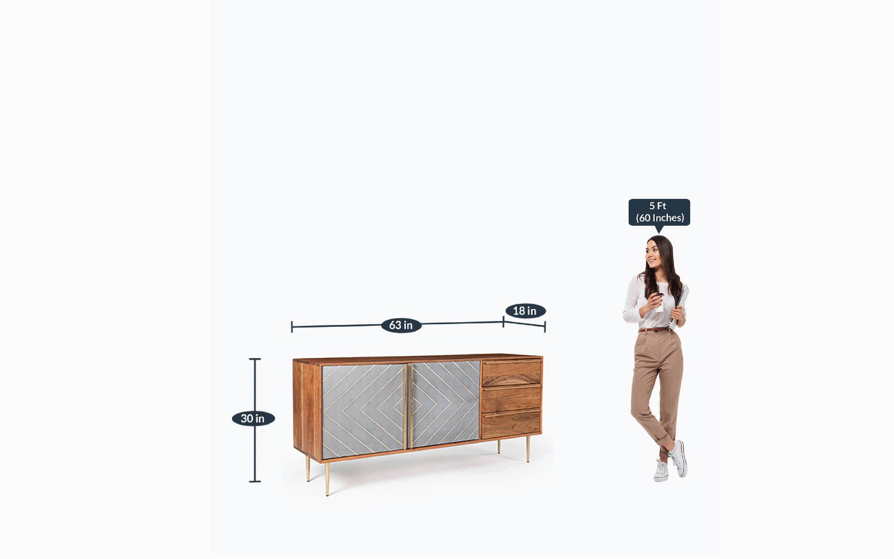 Buy Toshi Sideboard | Wooden Storage Cabinet with Cement Inlay - with white background - Orange Tree