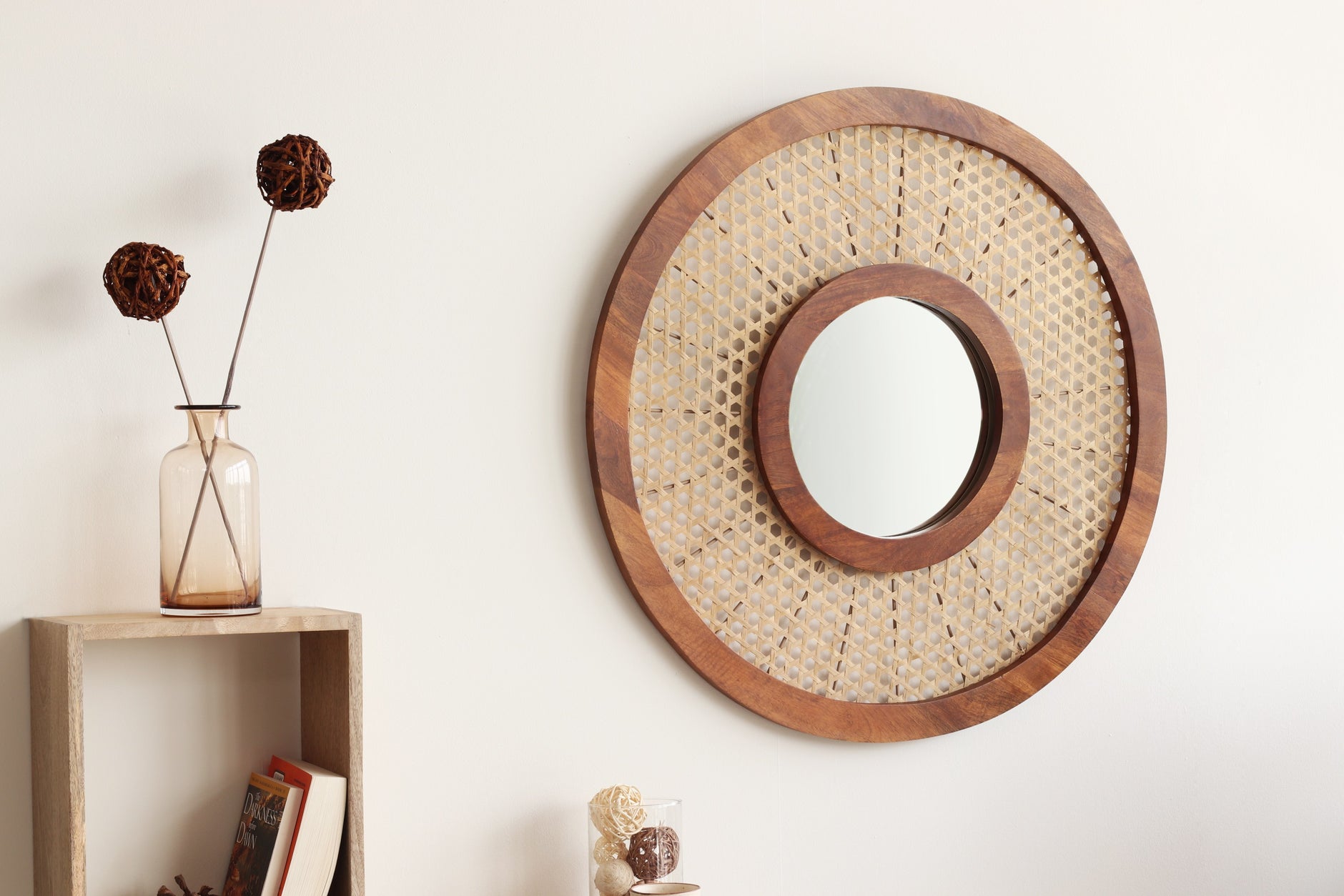 Tessere Wooden Round Wall Mirror for TV Unit Decoration Items - Orange Tree Homes Pvt Ltd.
